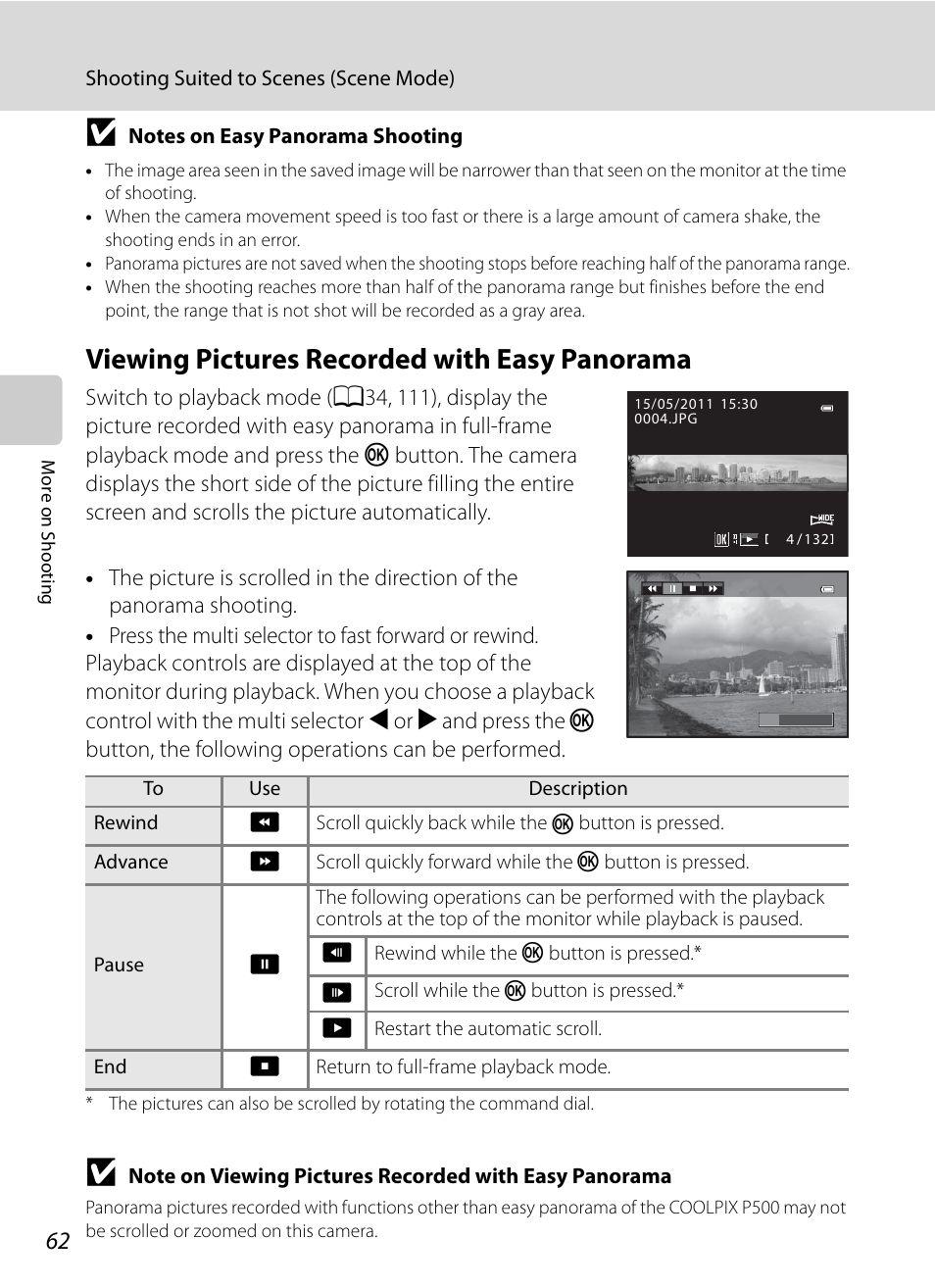 Viewing pictures recorded with easy panorama | Nikon COOLPIX P500 User Manual | Page 76 / 252