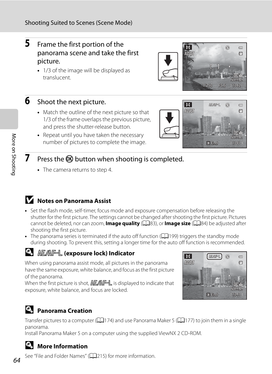 Shoot the next picture, Press the k button when shooting is completed | Nikon COOLPIX P500 User Manual | Page 78 / 252