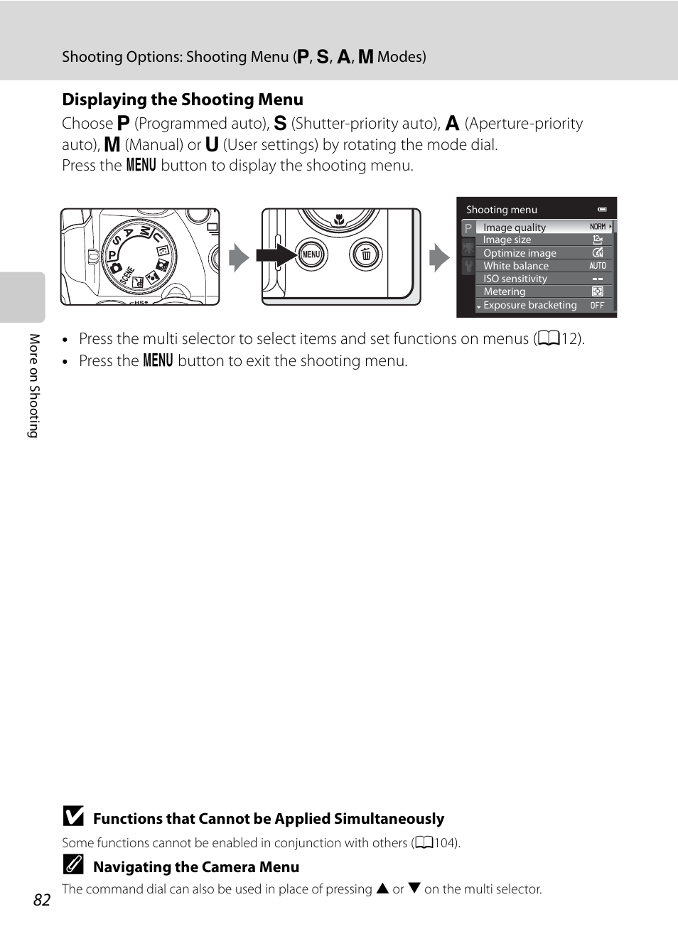 Displaying the shooting menu | Nikon COOLPIX P500 User Manual | Page 96 / 252