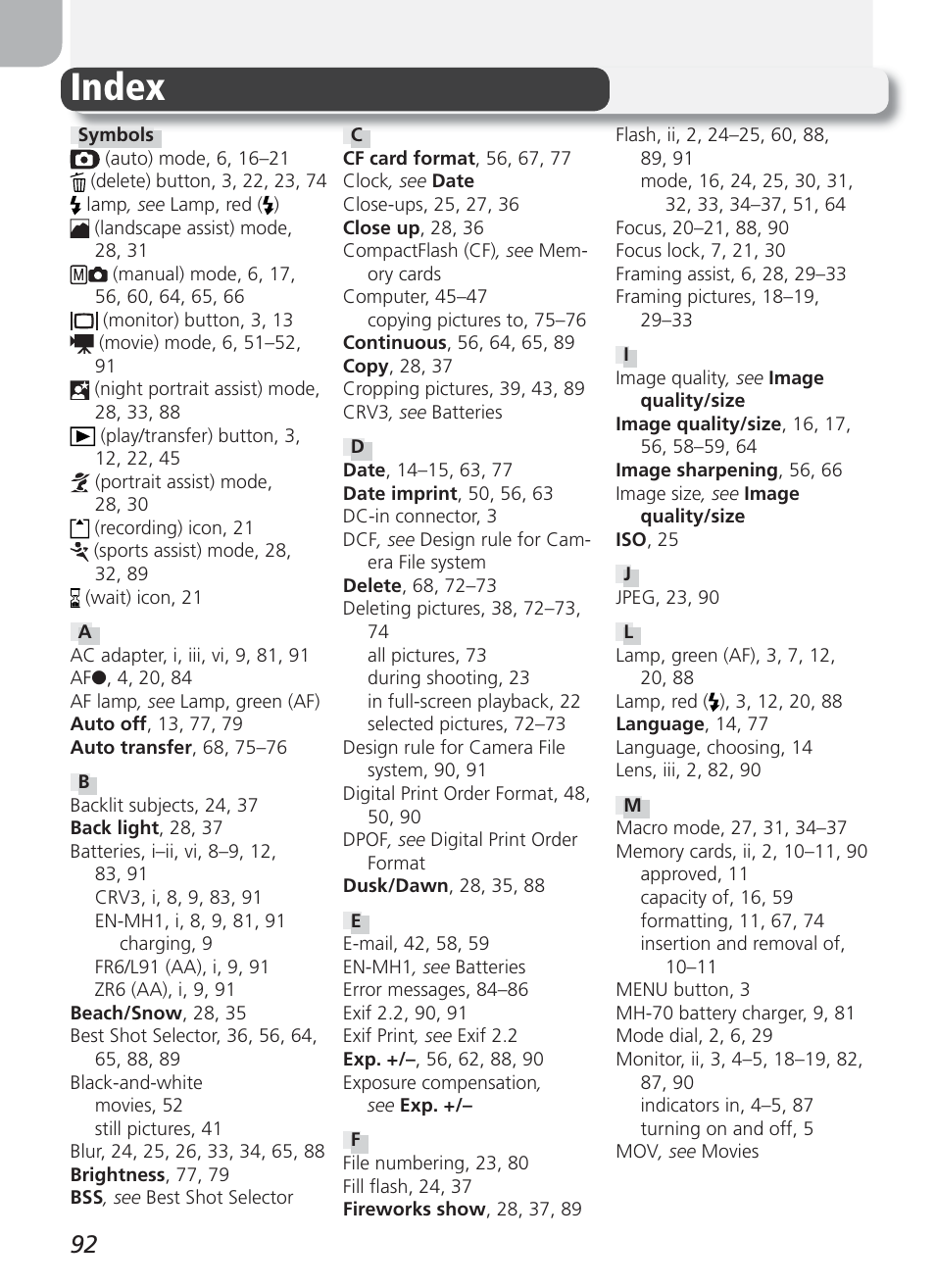 Index | Nikon Coolpix 3100 User Manual | Page 102 / 104