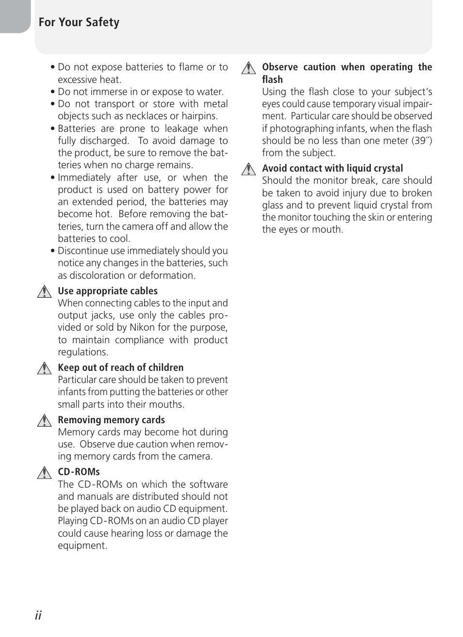 Ii for your safety | Nikon Coolpix 3100 User Manual | Page 4 / 104