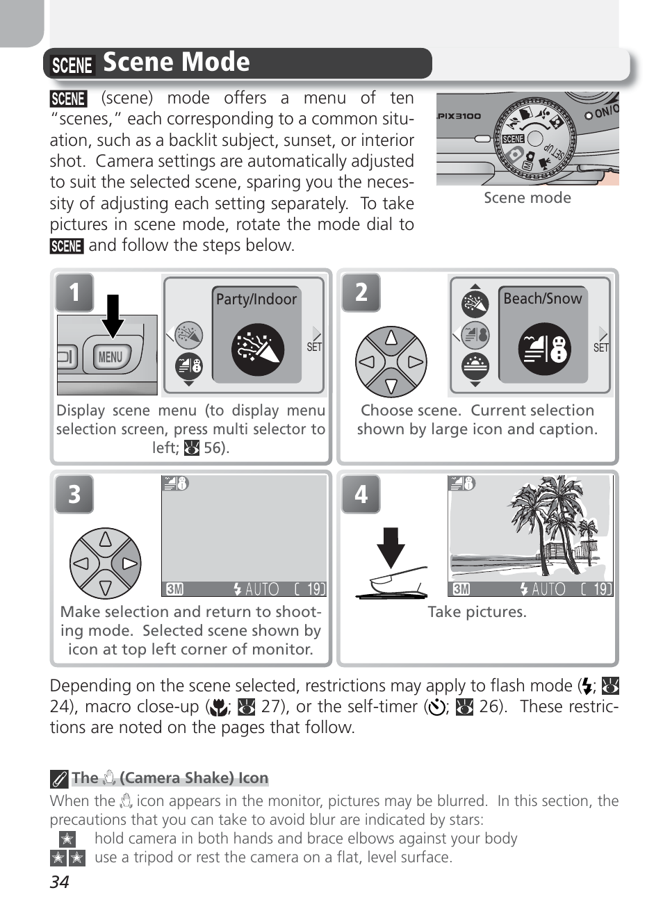 Scene mode | Nikon Coolpix 3100 User Manual | Page 44 / 104