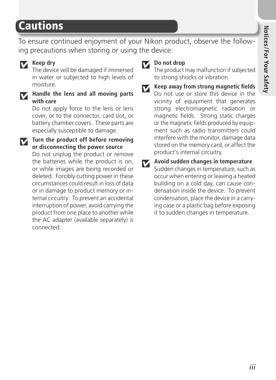 Cautions | Nikon Coolpix 3100 User Manual | Page 5 / 104