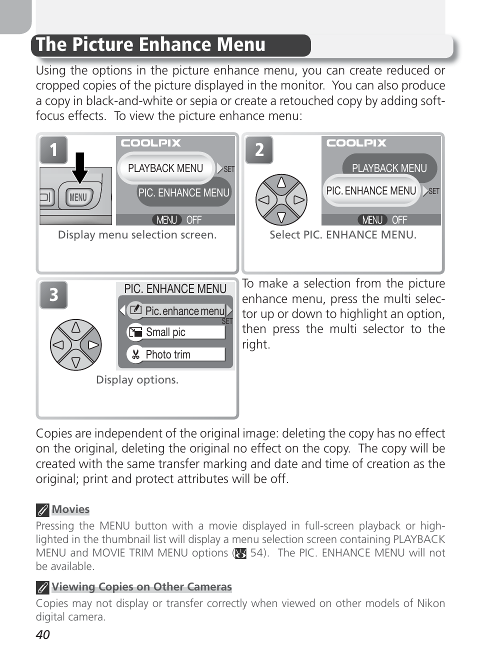 The picture enhance menu | Nikon Coolpix 3100 User Manual | Page 50 / 104