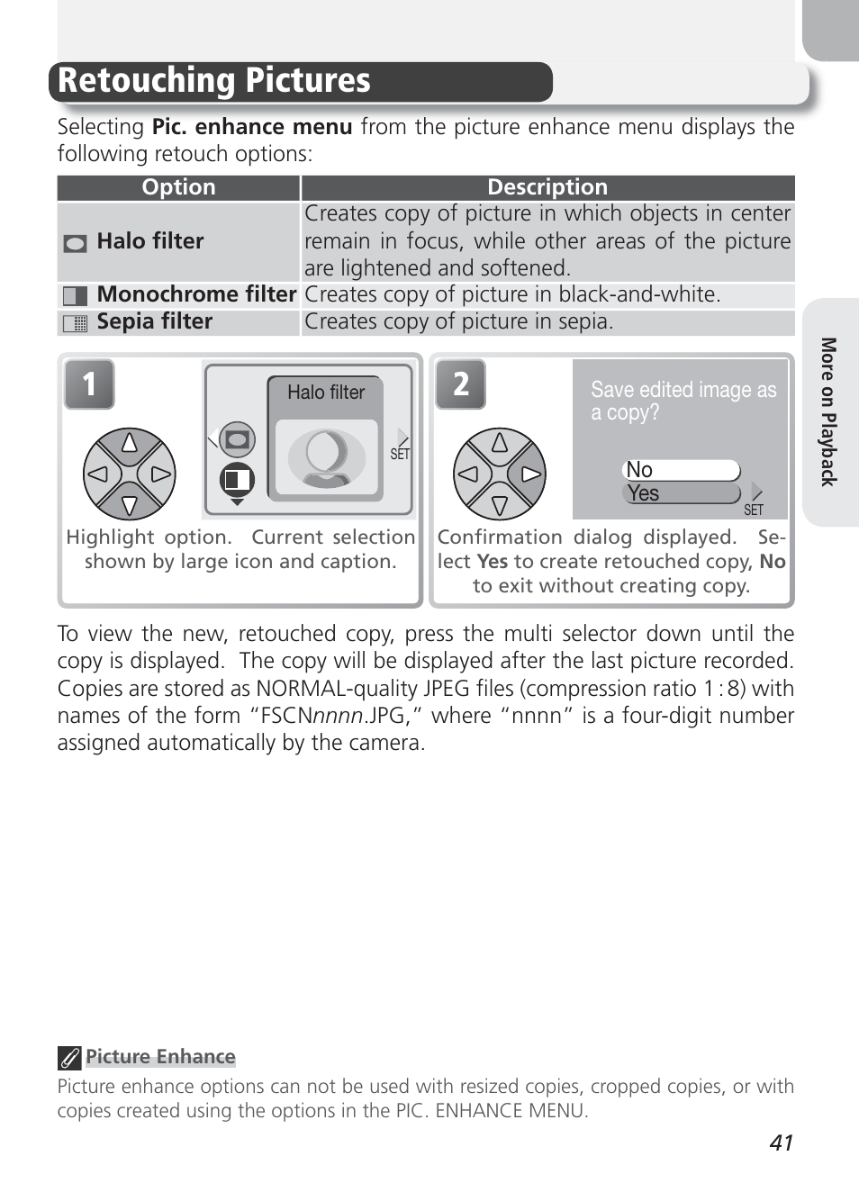 Retouching pictures | Nikon Coolpix 3100 User Manual | Page 51 / 104