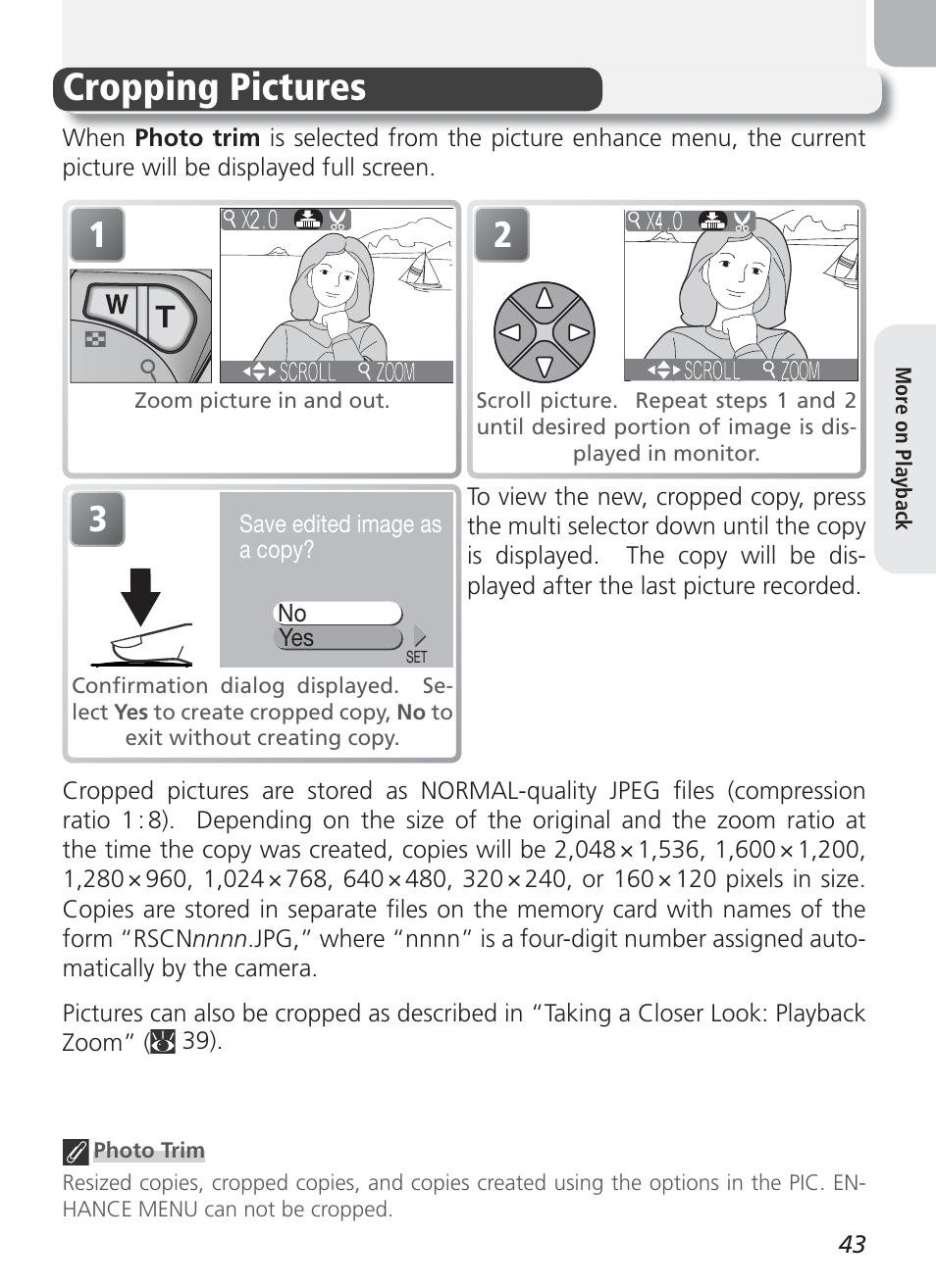 Cropping pictures | Nikon Coolpix 3100 User Manual | Page 53 / 104