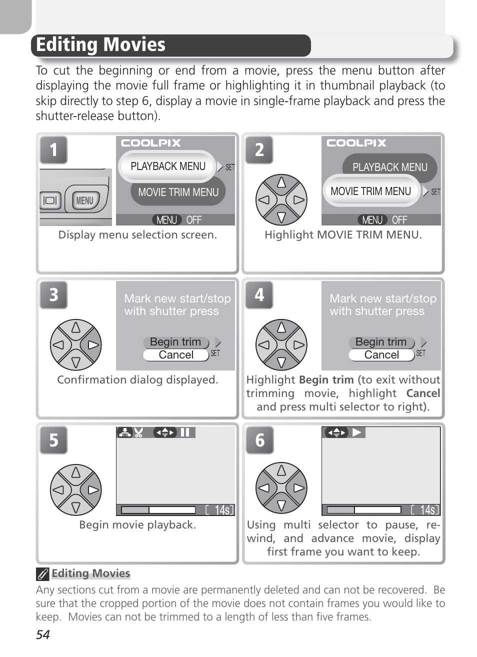 Editing movies | Nikon Coolpix 3100 User Manual | Page 64 / 104