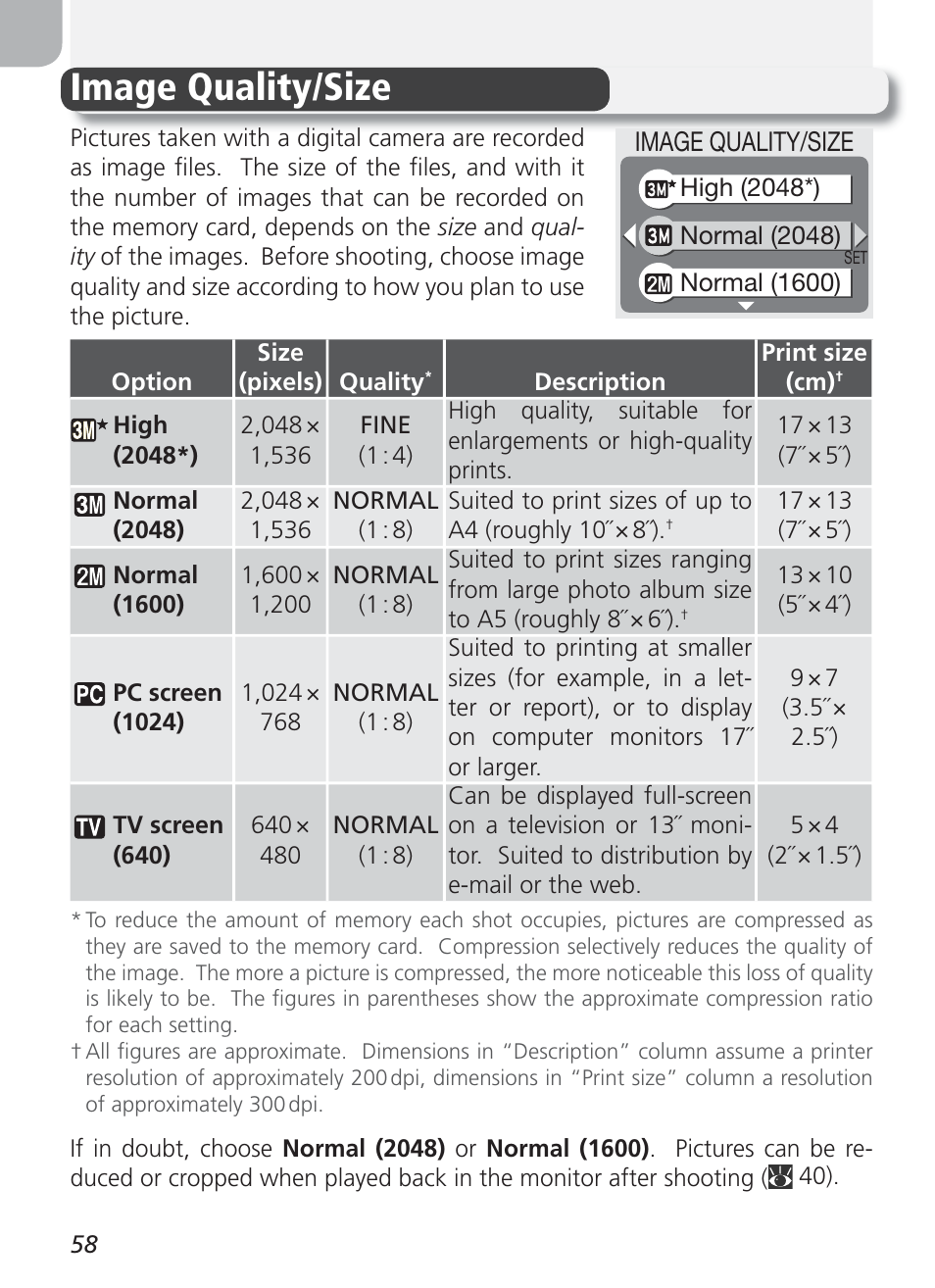 Image quality/size | Nikon Coolpix 3100 User Manual | Page 68 / 104