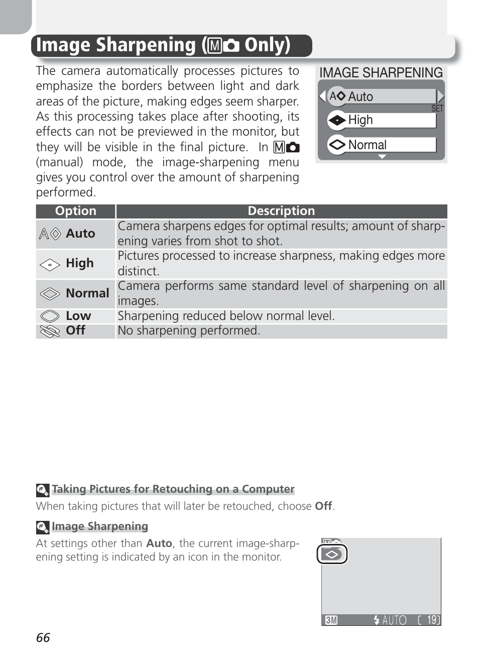 Image sharpening, Image sharpening ( only) | Nikon Coolpix 3100 User Manual | Page 76 / 104