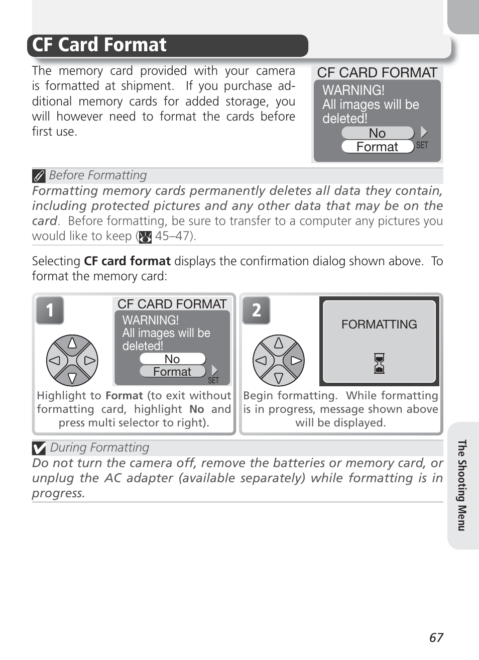 Cf card format | Nikon Coolpix 3100 User Manual | Page 77 / 104
