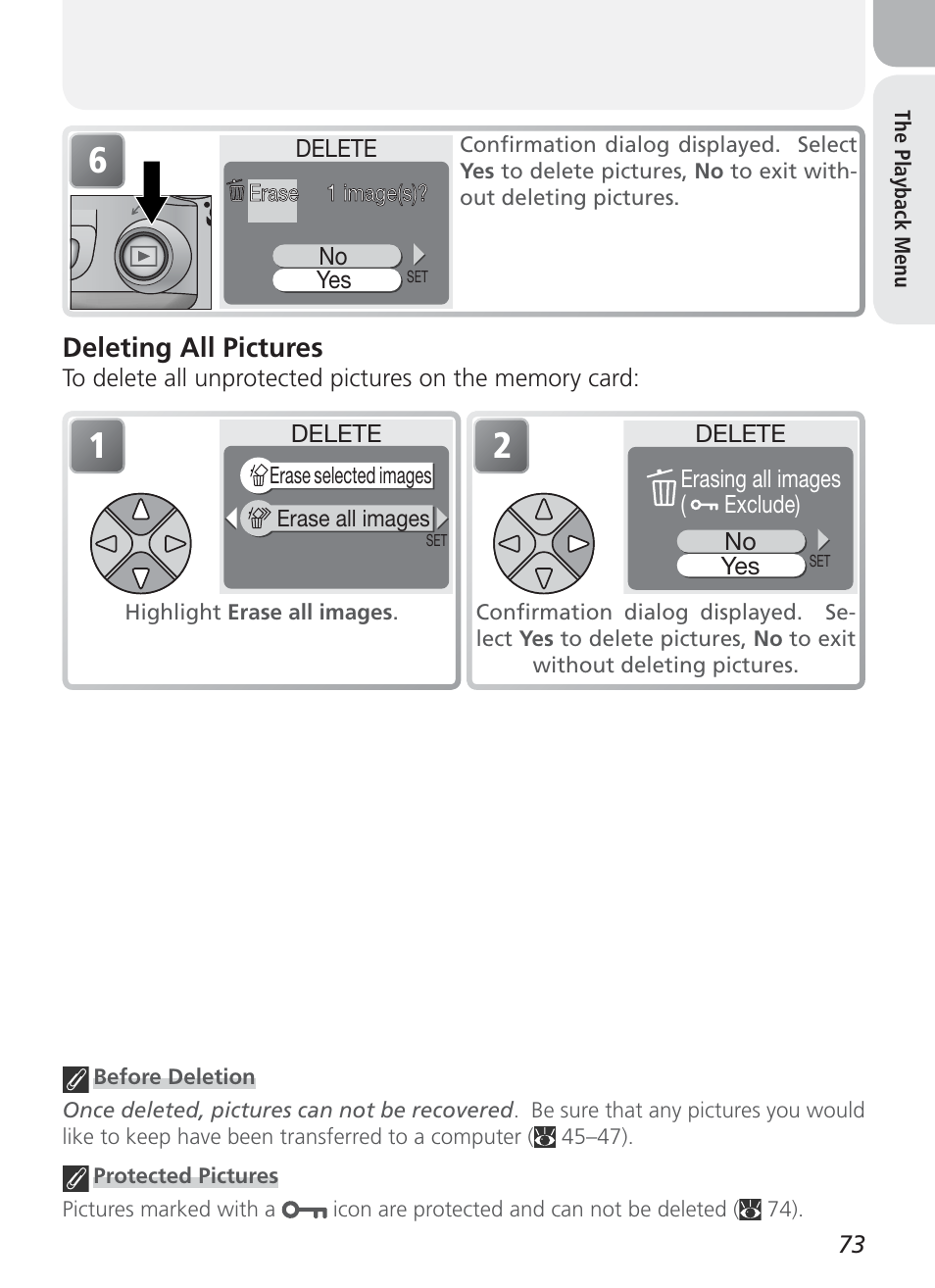 Deleting all pictures | Nikon Coolpix 3100 User Manual | Page 83 / 104