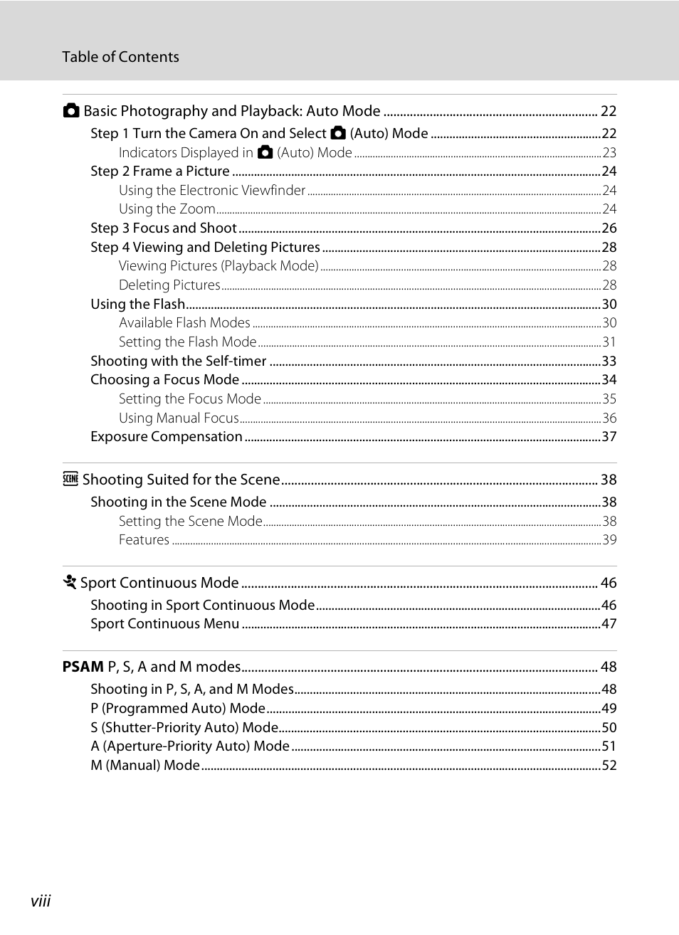 Viii | Nikon P80 User Manual | Page 10 / 167