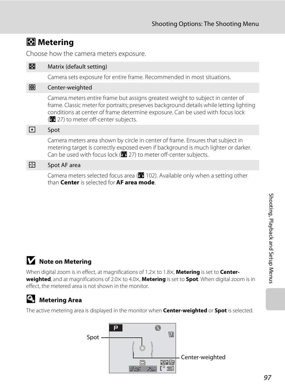 Metering, G metering, A 97 | Gmetering | Nikon P80 User Manual | Page 111 / 167