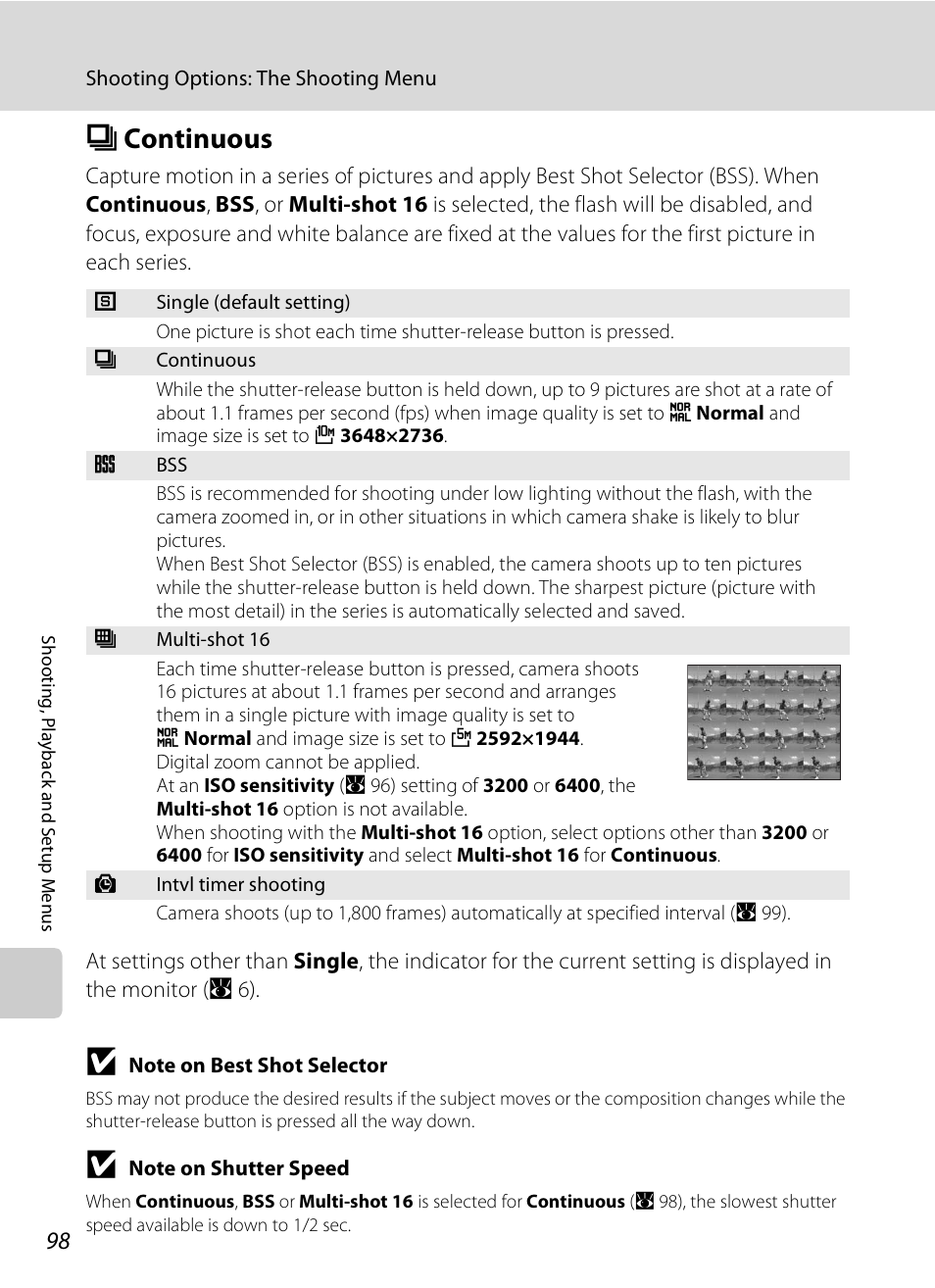 Continuous, C continuous, A 98 t | A 98), A 98, A 98) is, Ccontinuous | Nikon P80 User Manual | Page 112 / 167