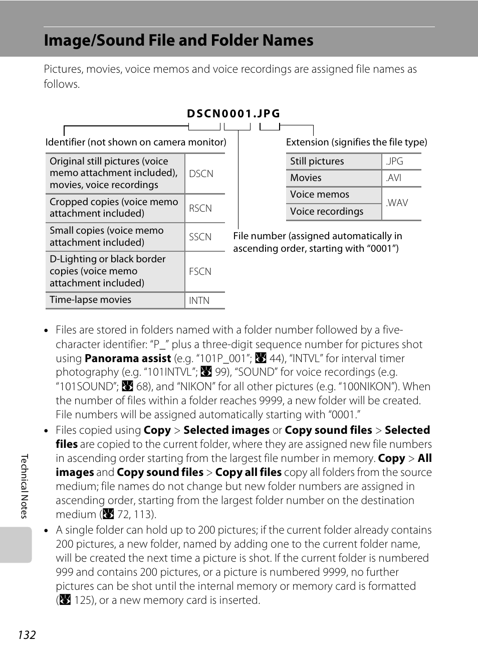 Image/sound file and folder names, See “image/sound file and folder names, A 132) fo | A 132) | Nikon P80 User Manual | Page 146 / 167