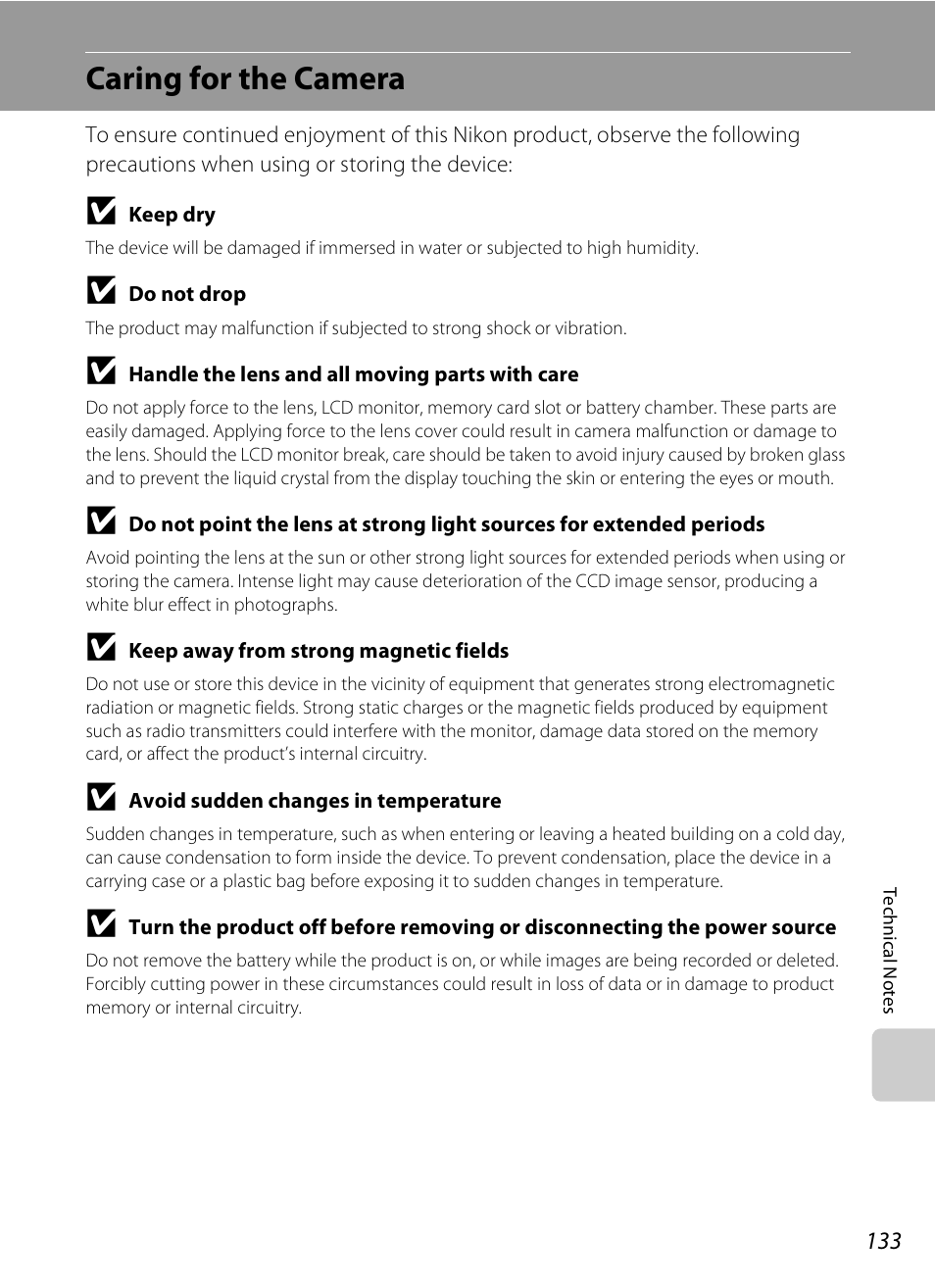 Caring for the camera, Caring for the, Camera | A 133) | Nikon P80 User Manual | Page 147 / 167