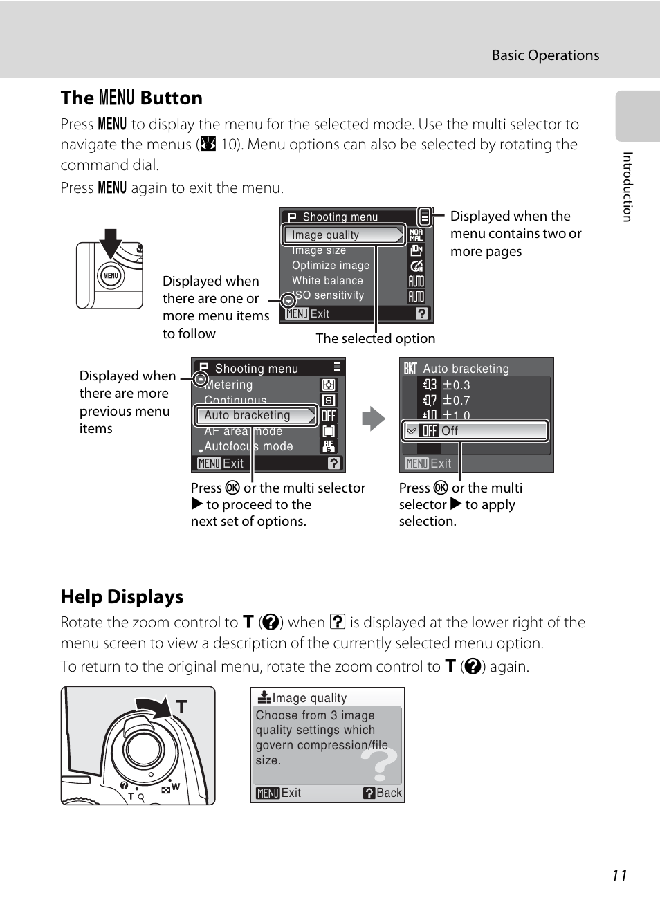 The menu button, Help displays, D button | The d button | Nikon P80 User Manual | Page 25 / 167