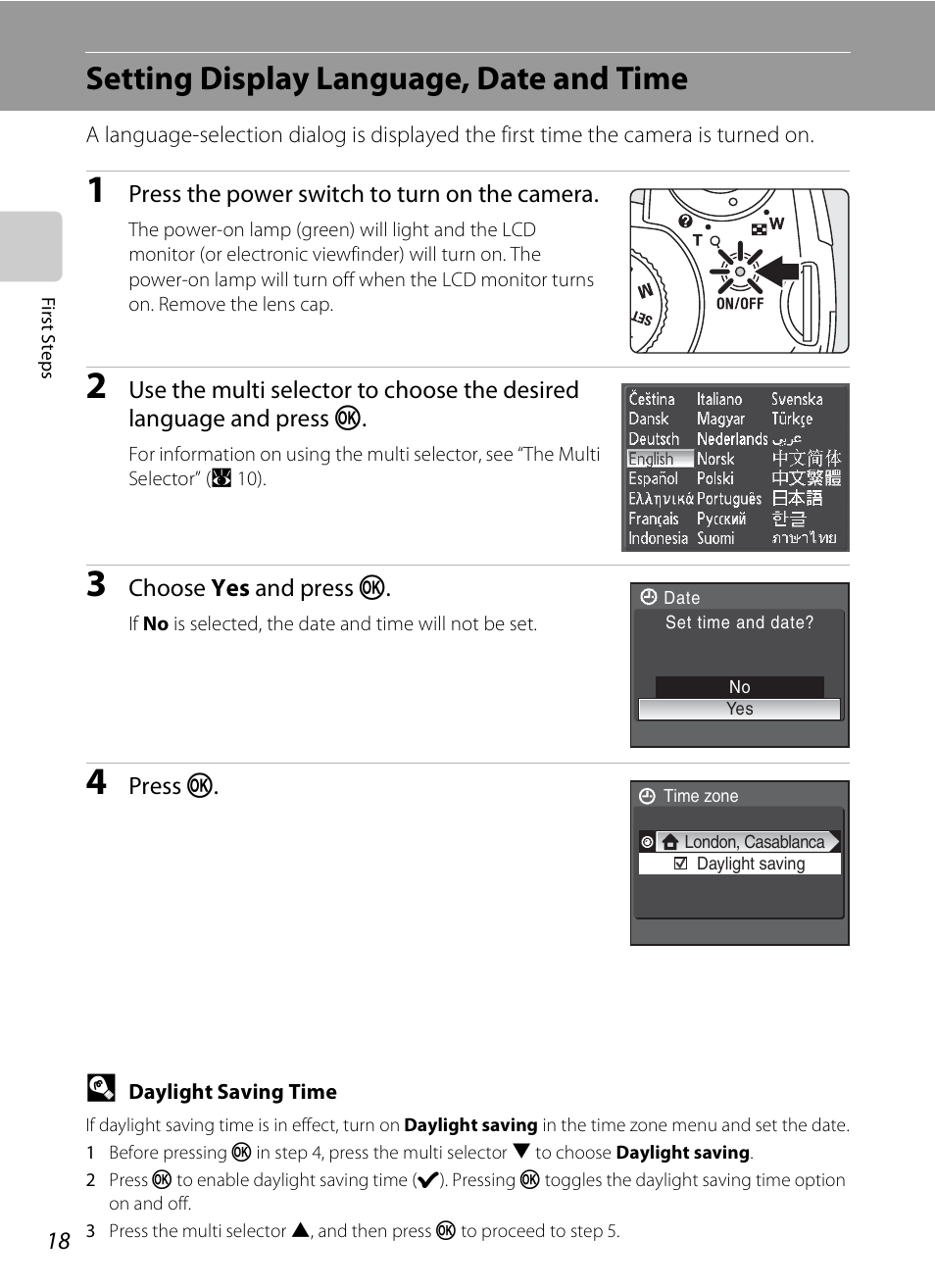Setting display language, date and time | Nikon P80 User Manual | Page 32 / 167