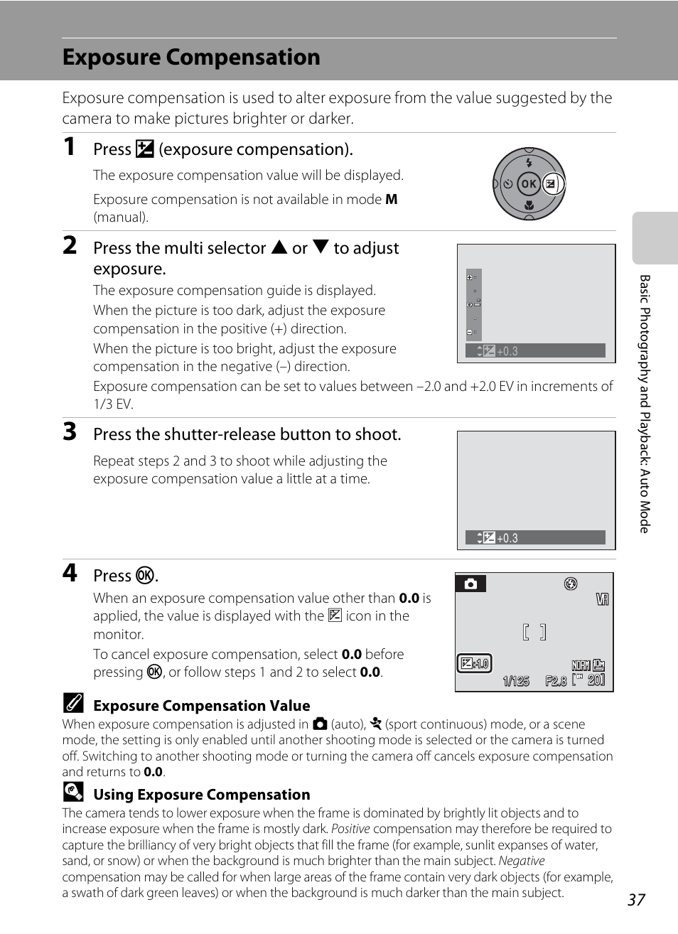 Exposure compensation, A 37) me, A 37 | Nikon P80 User Manual | Page 51 / 167