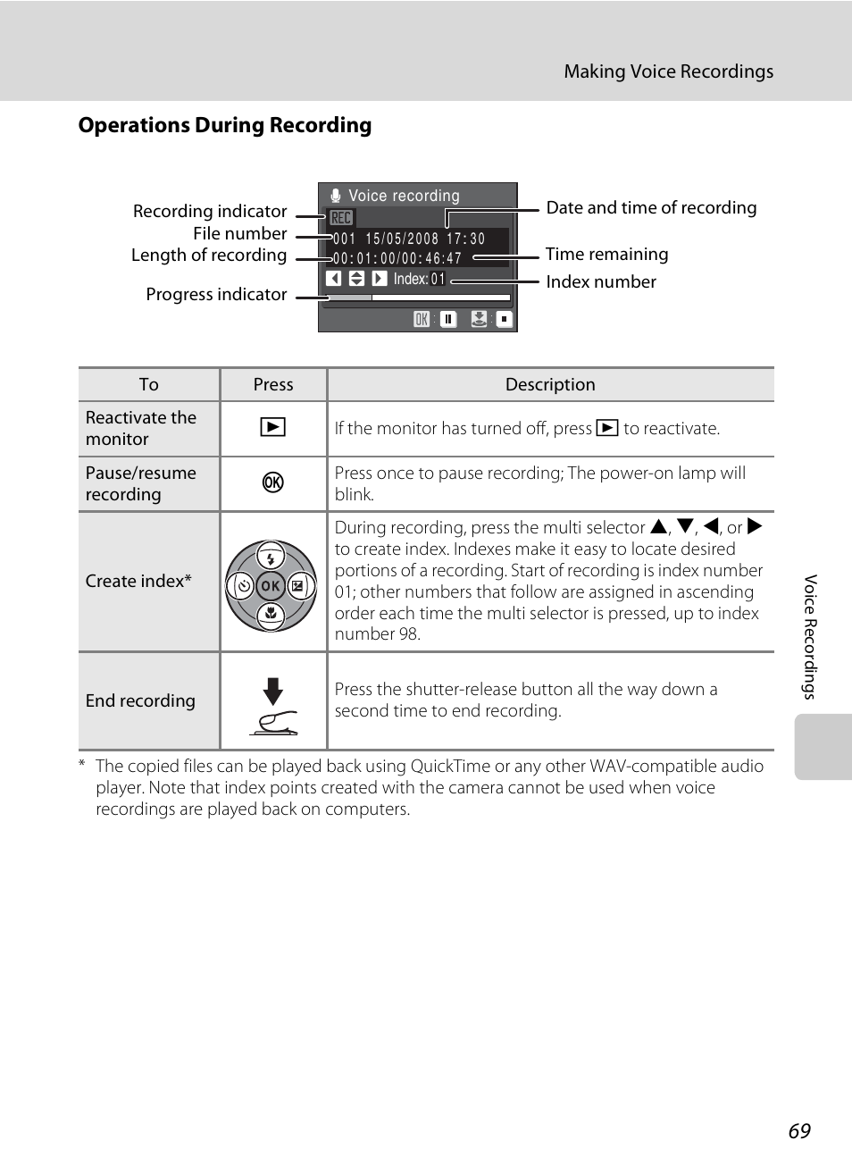 Operations during recording, A 69) | Nikon P80 User Manual | Page 83 / 167