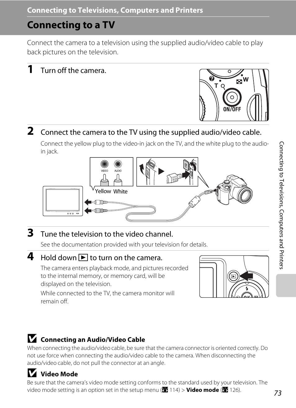 Connecting to televisions, computers and printers, Connecting to a tv | Nikon P80 User Manual | Page 87 / 167