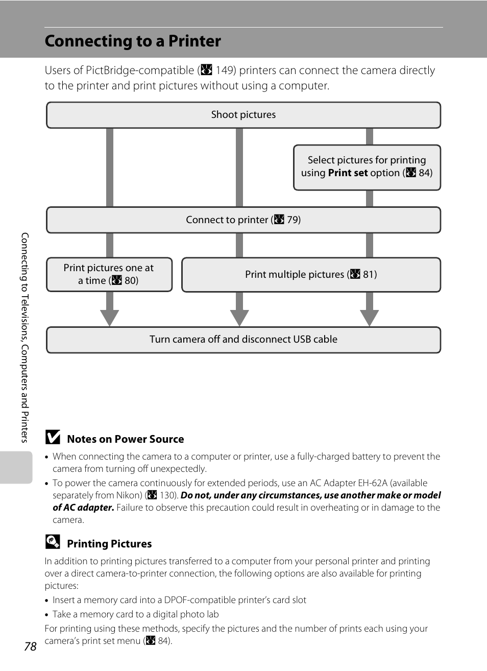 Connecting to a printer | Nikon P80 User Manual | Page 92 / 167