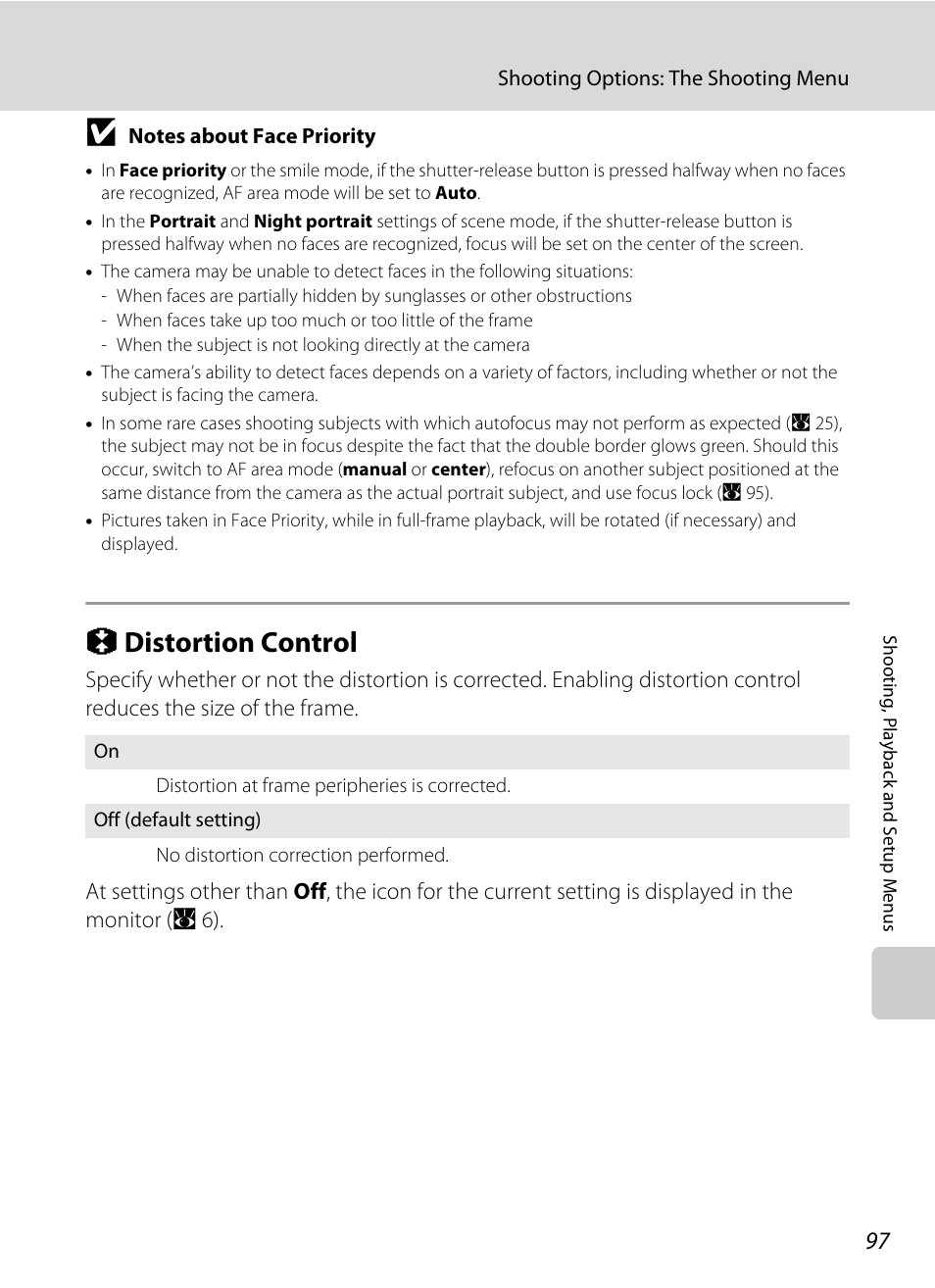 Distortion control, Q distortion control, A 97) | A 97 | Nikon S550 User Manual | Page 109 / 164
