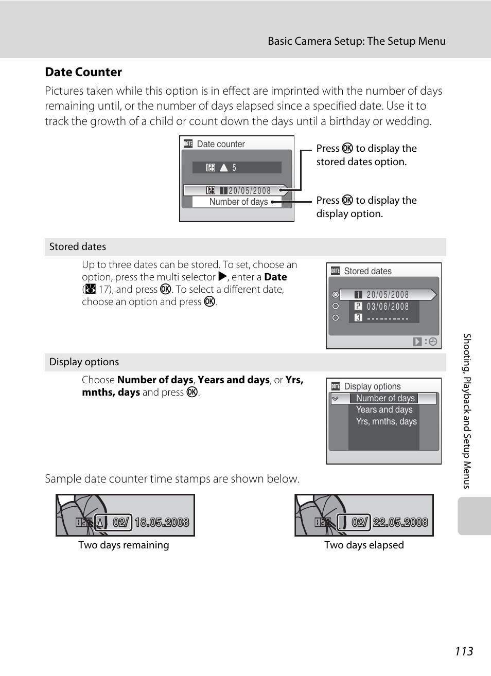 Date counter | Nikon S550 User Manual | Page 125 / 164