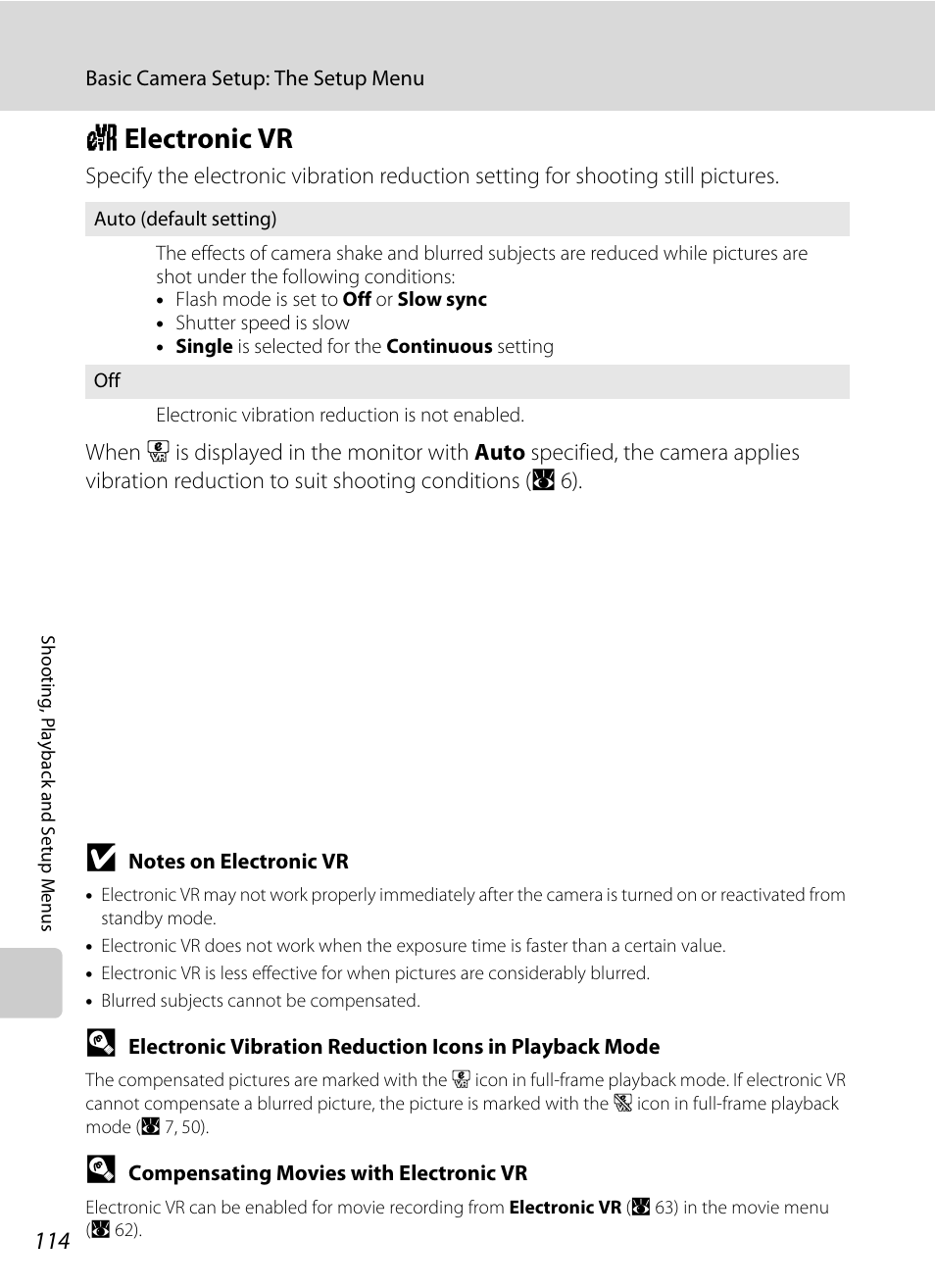 Electronic vr, W electronic vr, Option | A 114) of, A 114) is set to, A 114, A 114) | Nikon S550 User Manual | Page 126 / 164