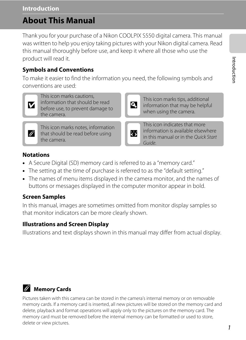 Introduction, About this manual, Ab c | Nikon S550 User Manual | Page 13 / 164