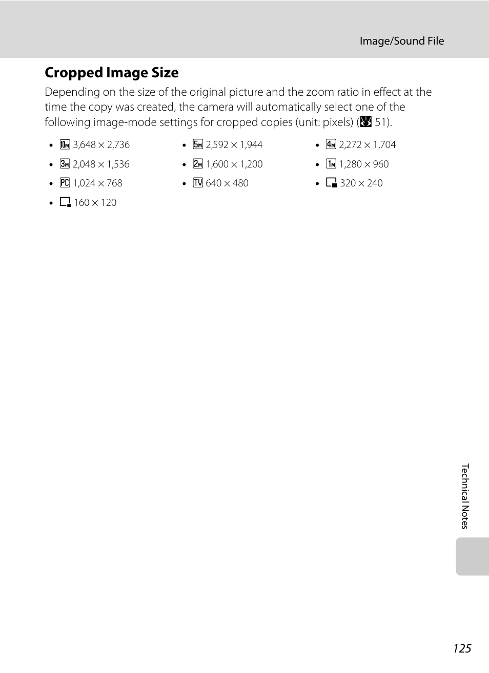 Cropped image size, A 125) | Nikon S550 User Manual | Page 137 / 164
