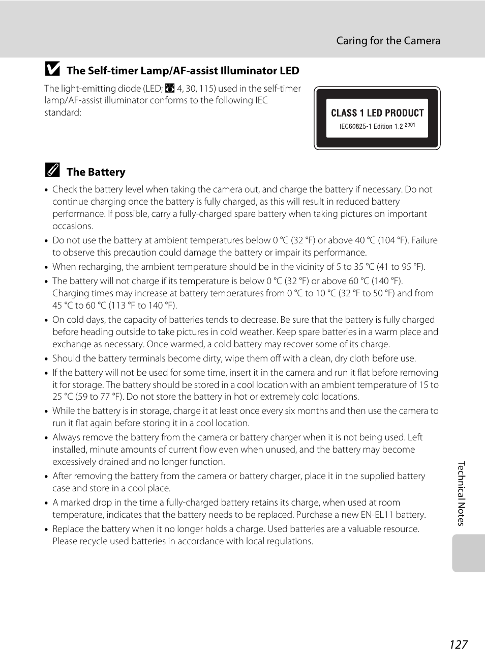 The battery, A 127), be | Nikon S550 User Manual | Page 139 / 164