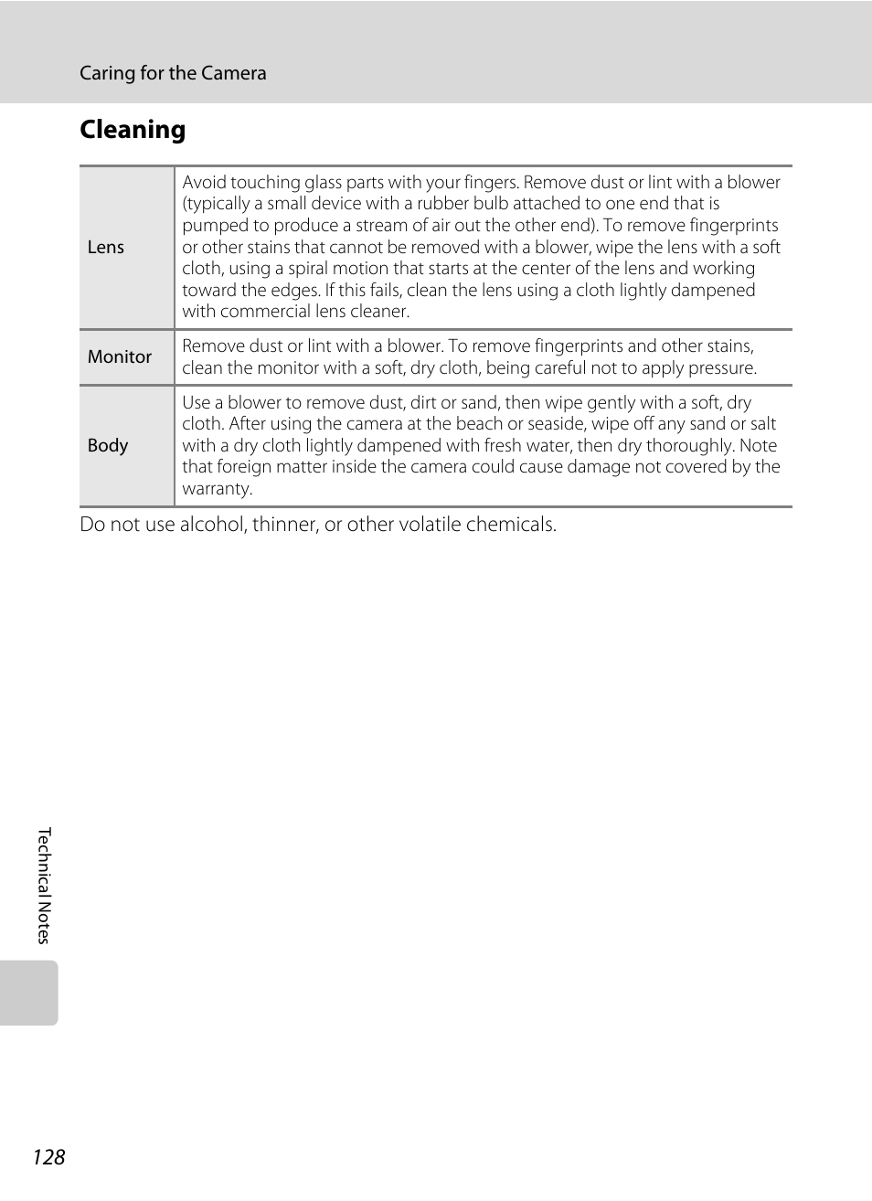 Cleaning | Nikon S550 User Manual | Page 140 / 164