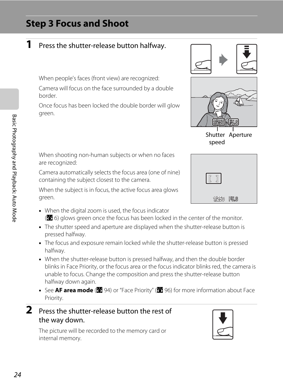 Step 3 focus and shoot | Nikon S550 User Manual | Page 36 / 164
