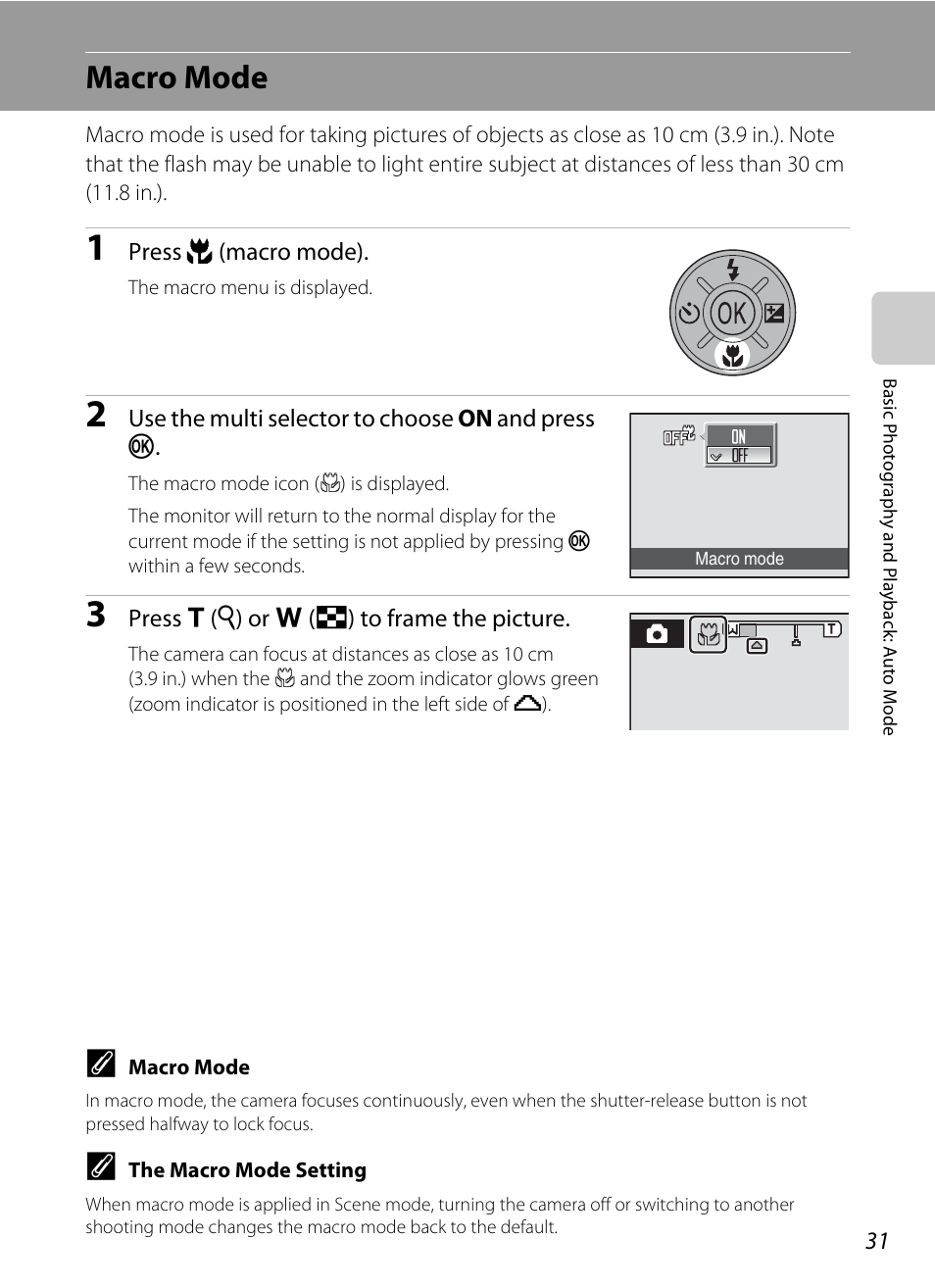 Macro mode, A 31) m, A 31) an | Nikon S550 User Manual | Page 43 / 164