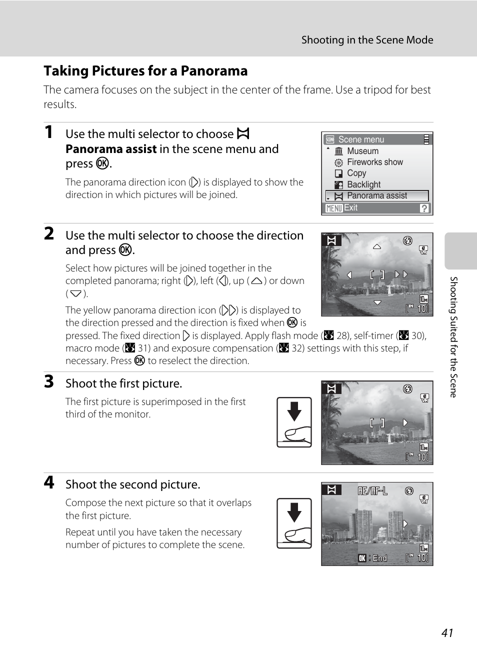 Taking pictures for a panorama | Nikon S550 User Manual | Page 53 / 164
