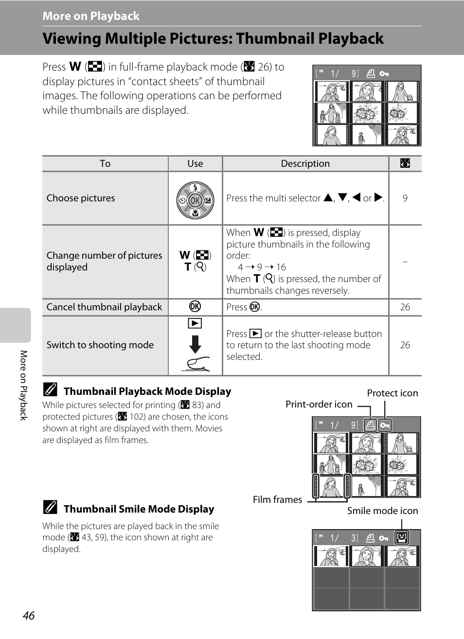 More on playback, Viewing multiple pictures: thumbnail playback, C more on playback | Nikon S550 User Manual | Page 58 / 164