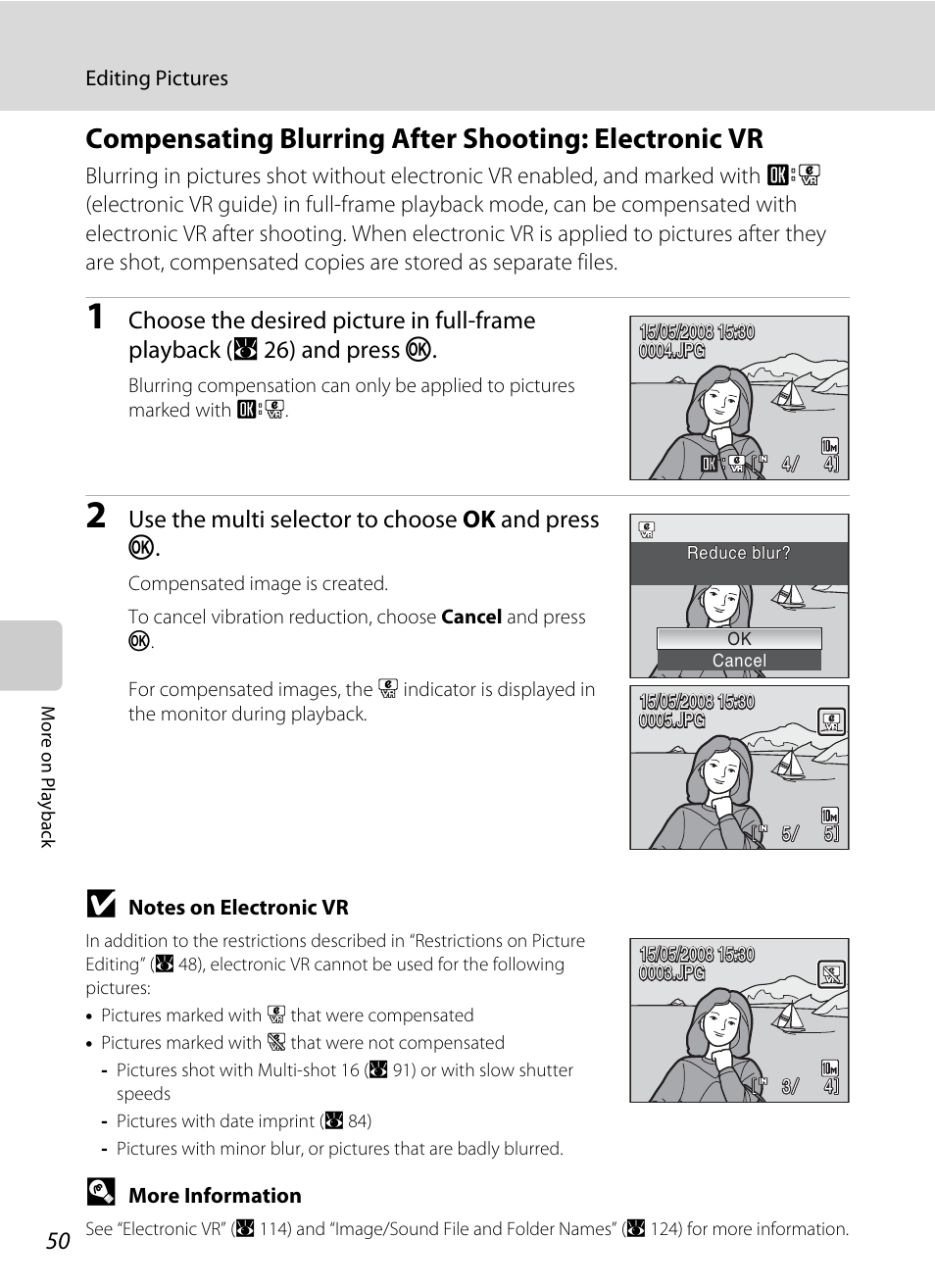 A 50), A 50, Use the multi selector to choose ok and press k | Nikon S550 User Manual | Page 62 / 164