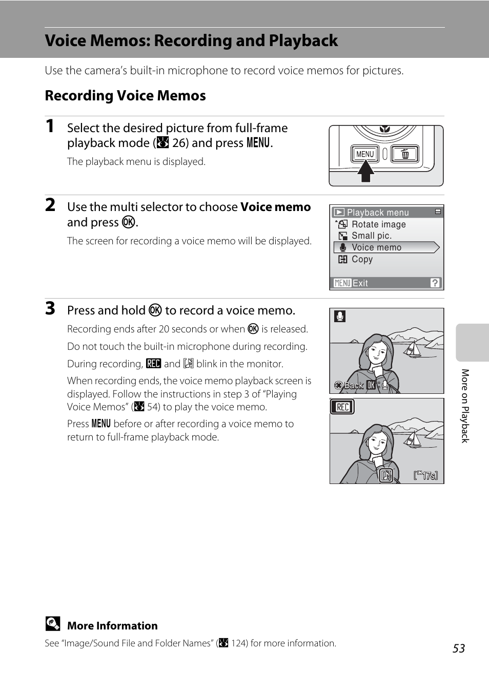 Voice memos: recording and playback, Recording voice memos | Nikon S550 User Manual | Page 65 / 164