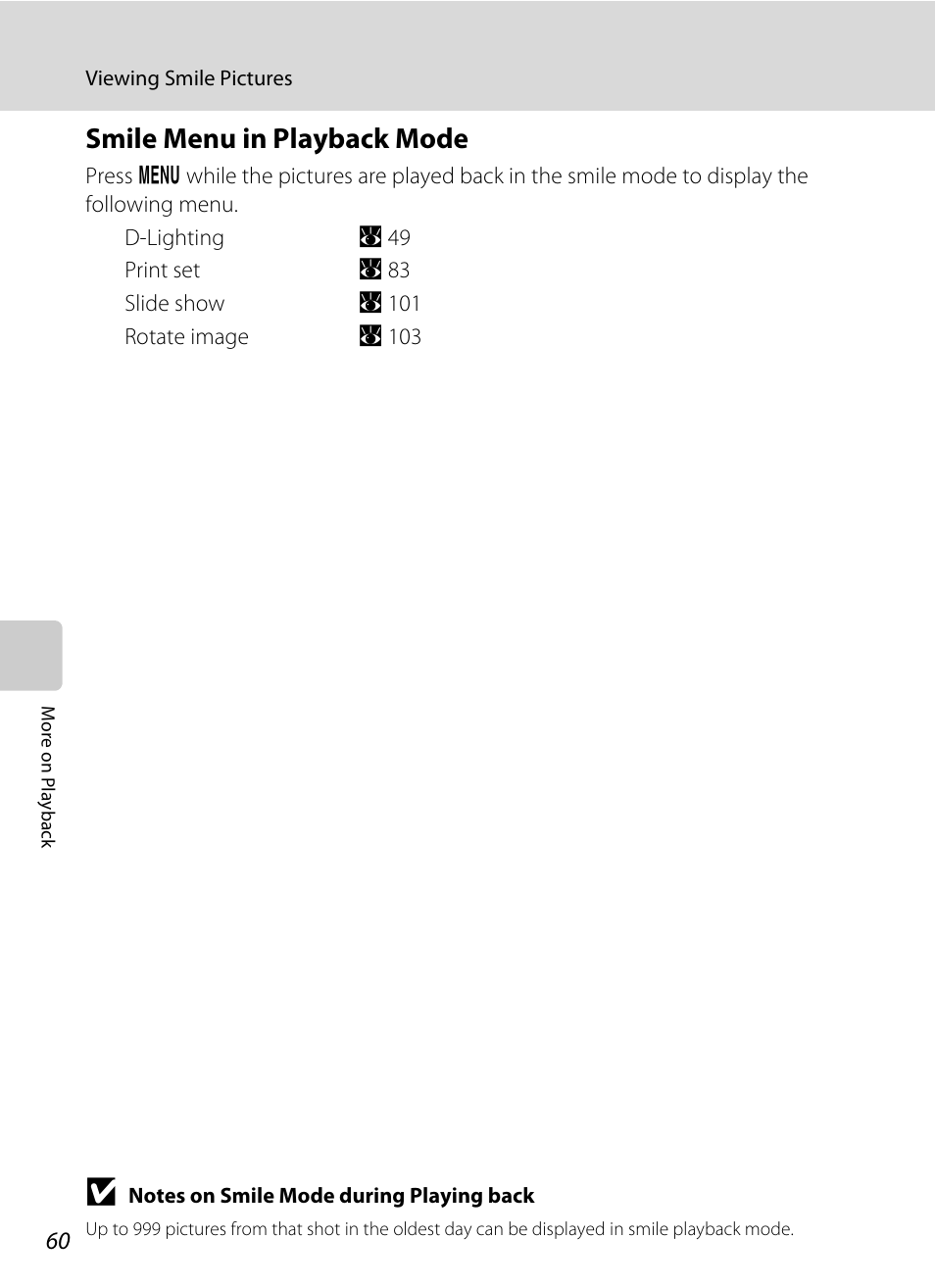 Smile menu in playback mode | Nikon S550 User Manual | Page 72 / 164