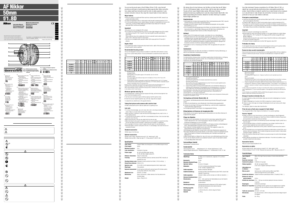 Nikon AF 50mm f-1.8D User Manual | 2 pages