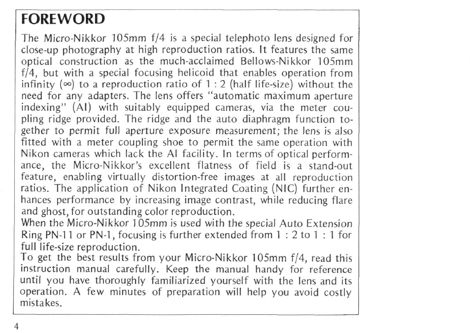Nikon AI Micro-NIKKOR 105mm f-4 User Manual | Page 4 / 25