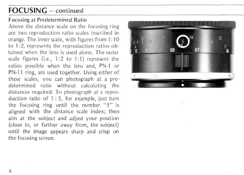 Focusing | Nikon AI Micro-NIKKOR 105mm f-4 User Manual | Page 8 / 25