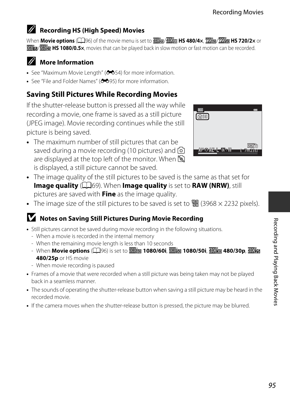 Saving still pictures while recording movies | Nikon P330 User Manual | Page 113 / 252