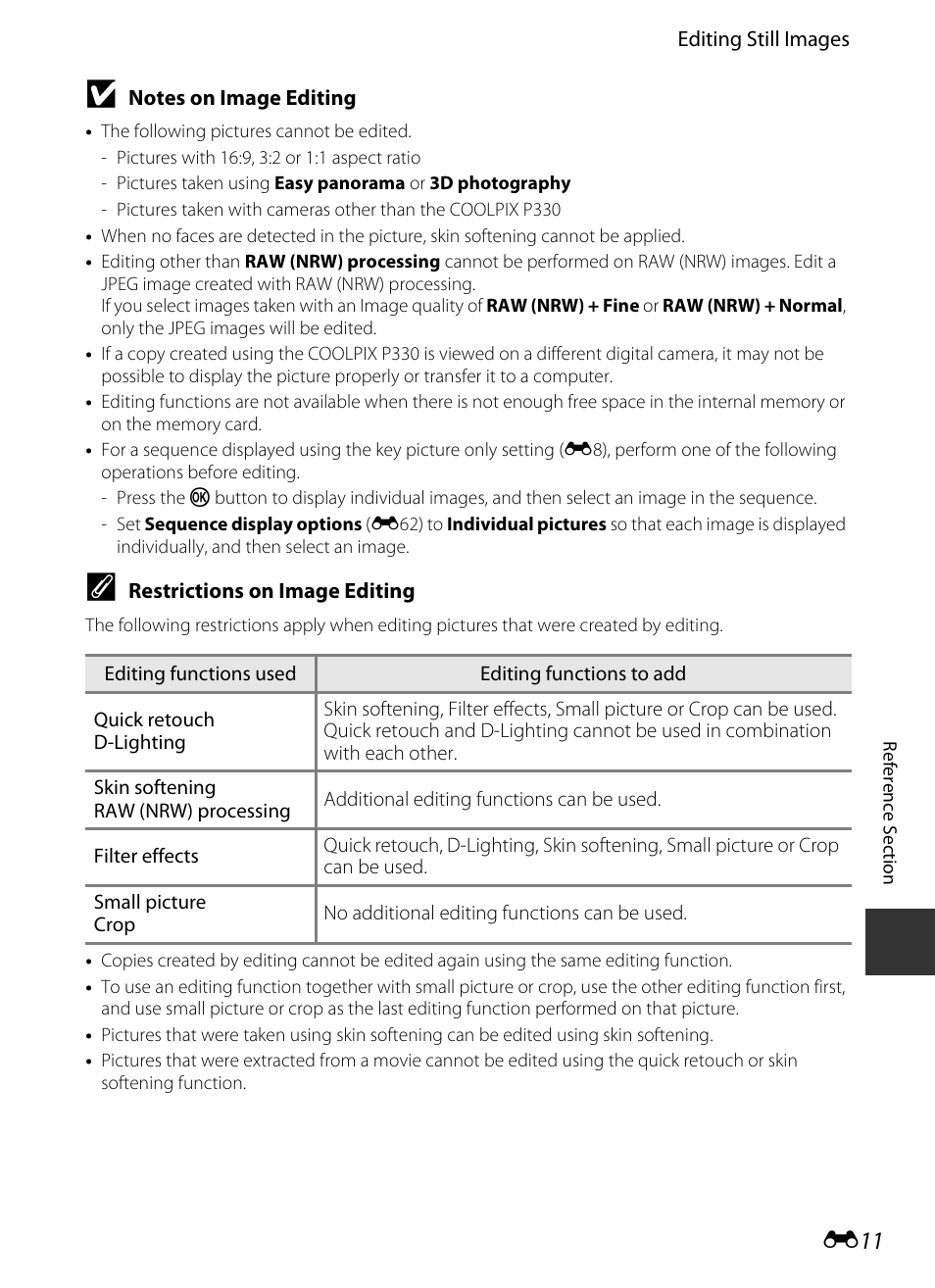 E11), E 11 | Nikon P330 User Manual | Page 135 / 252