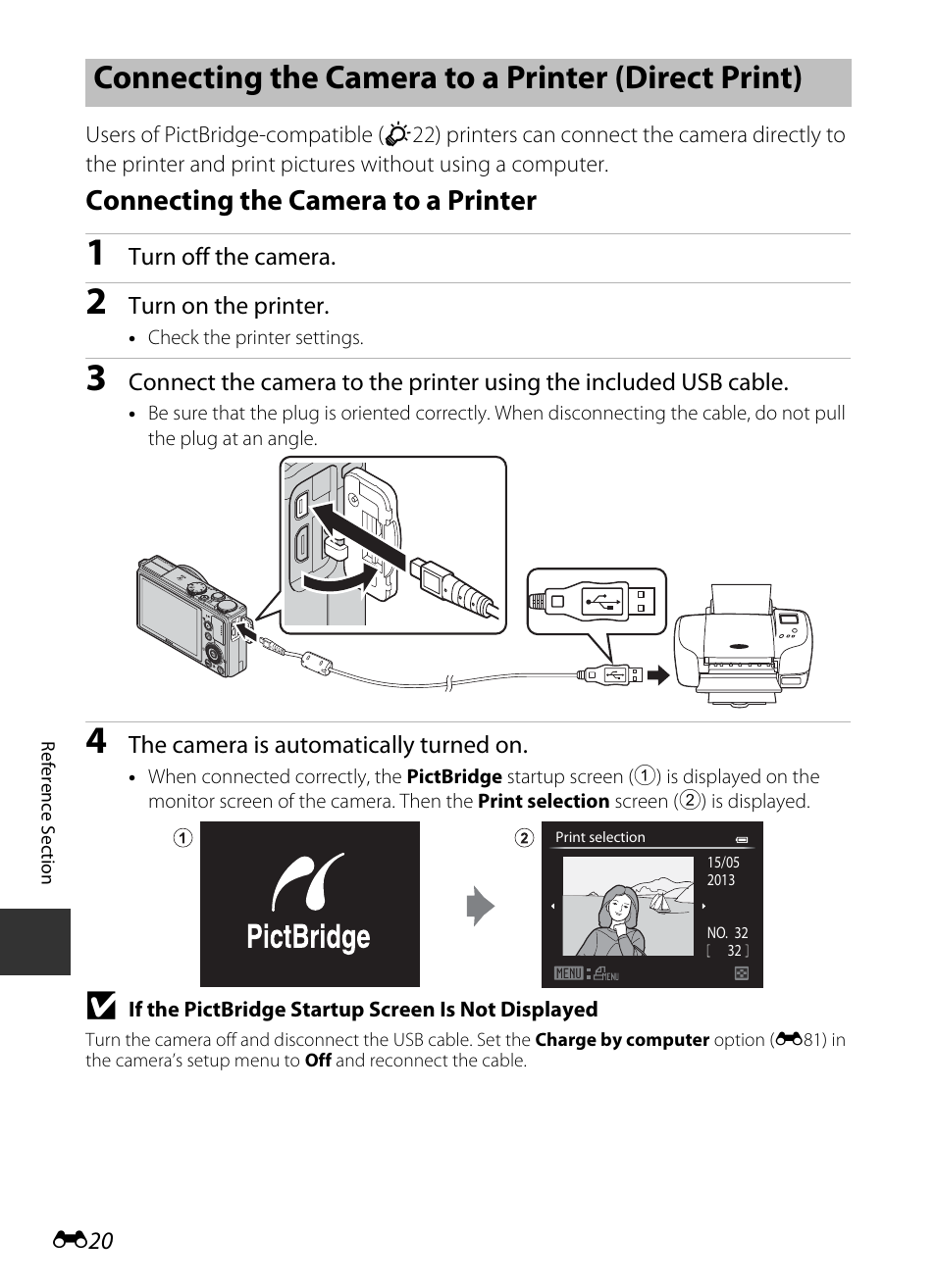 Connecting the camera to a printer (direct print), Connecting the camera to a printer | Nikon P330 User Manual | Page 144 / 252