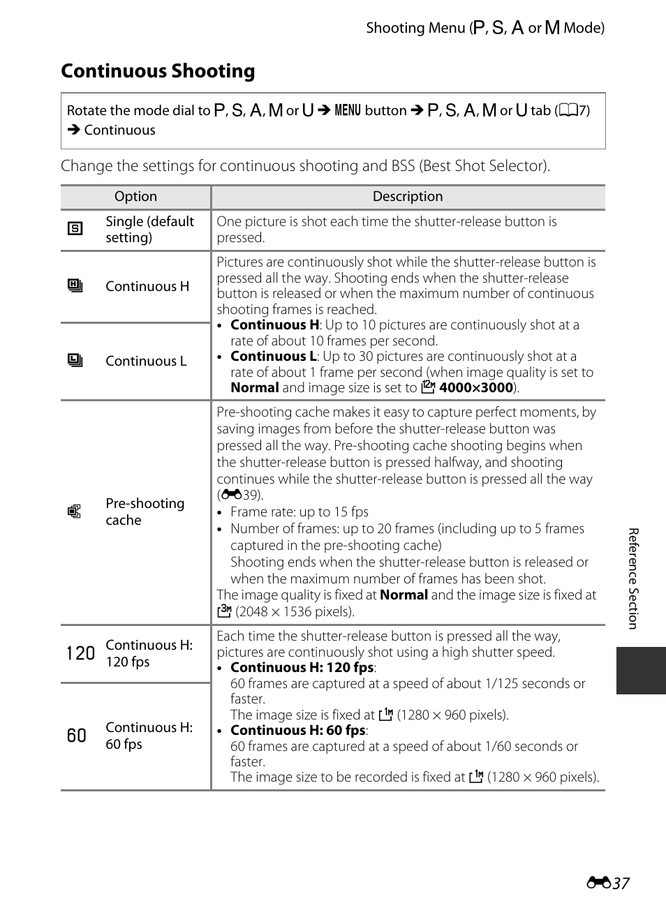 Continuous shooting, E37) in, E 37 | Nikon P330 User Manual | Page 161 / 252