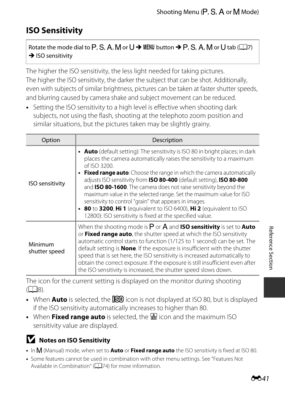 Iso sensitivity, E 41 | Nikon P330 User Manual | Page 165 / 252