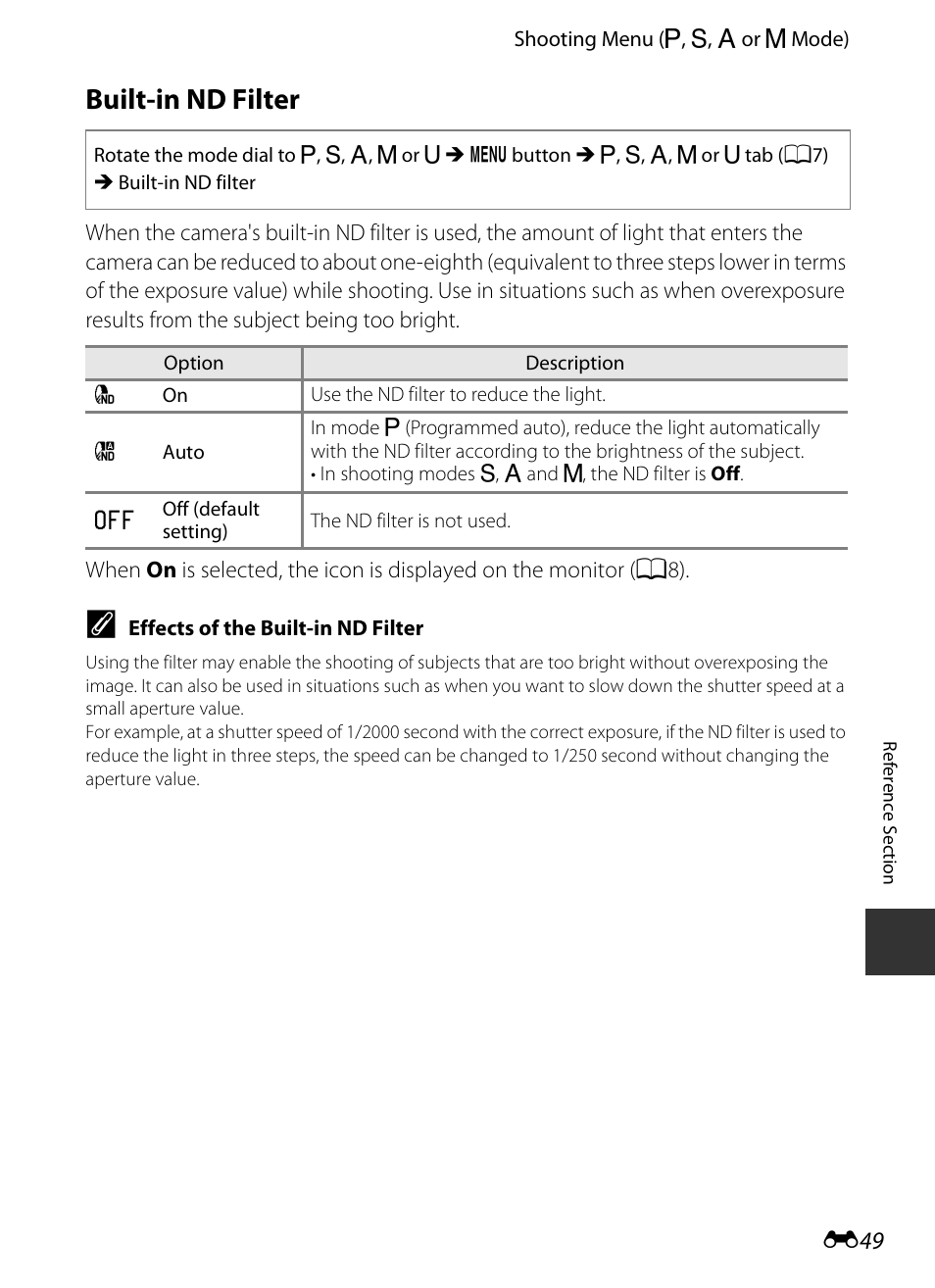 Built-in nd filter, E 49 | Nikon P330 User Manual | Page 173 / 252