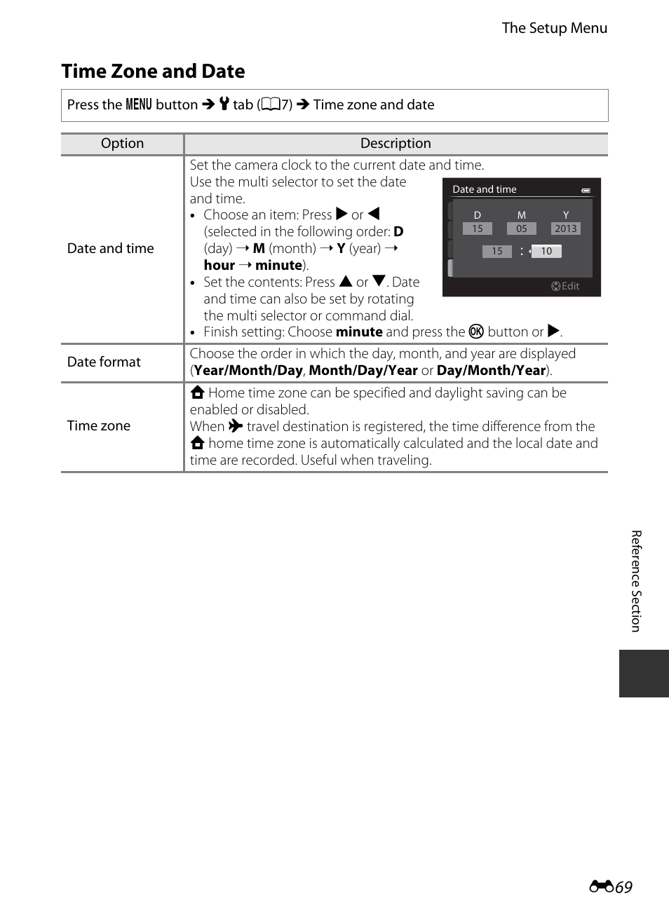 Time zone and date, E69) of the, E 69 | Nikon P330 User Manual | Page 193 / 252